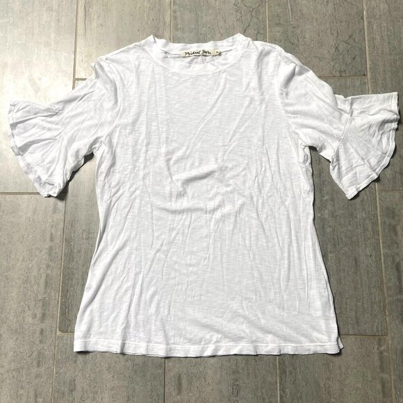 Michael Stars Ava Flutter Ruffle Sleeve 100% Supima Cotton T-Shirt Tee White OS - Picture 1 of 9